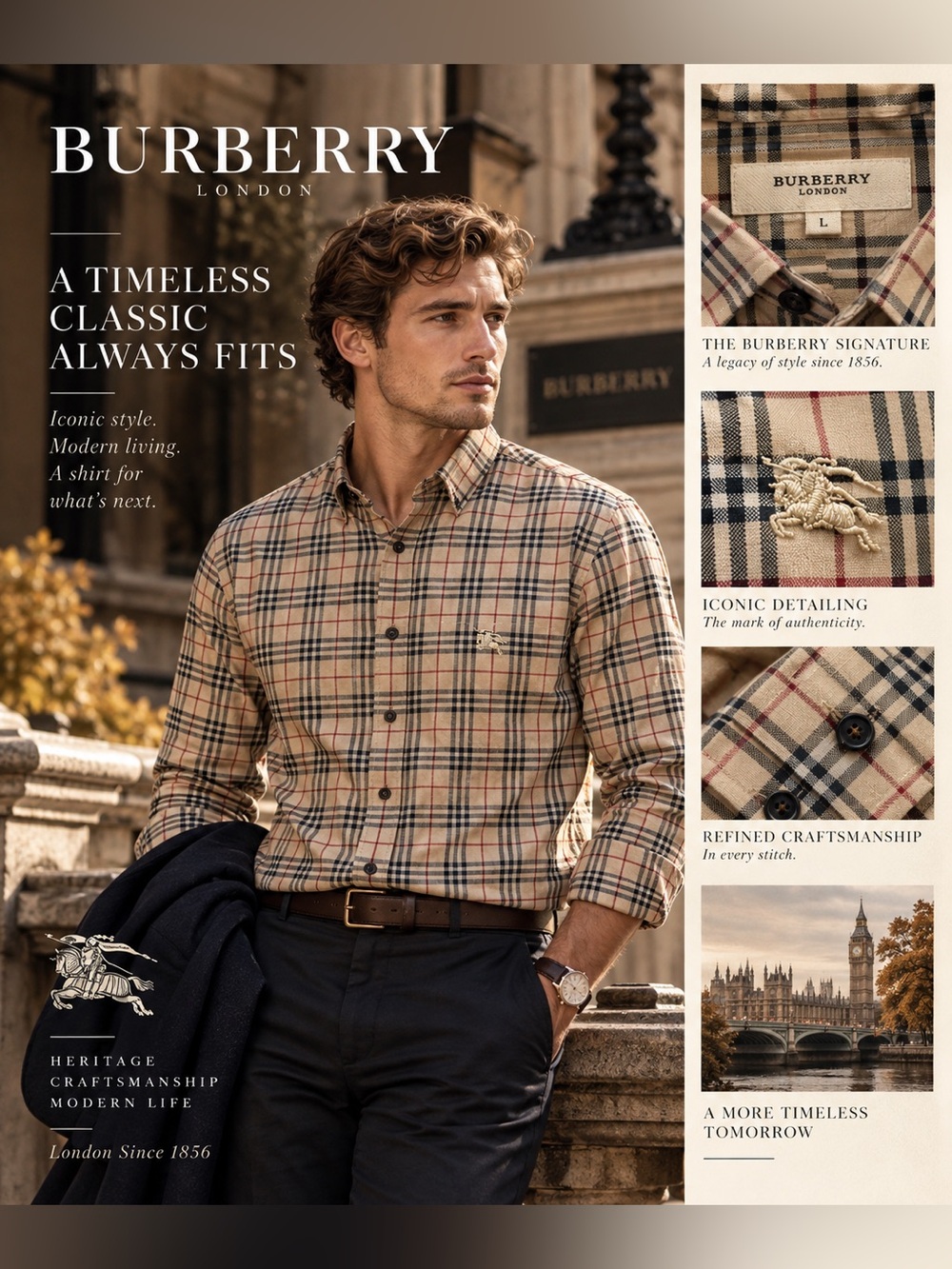 Burberry London Men’s L Nova Check Shirt Equestrian Knight Logo Long Sleeve